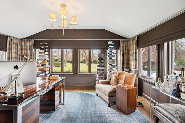 99 Wheatley Rd, Old Westbury, NY 11568 - home office featuring vaulted ceiling and wood finished floors