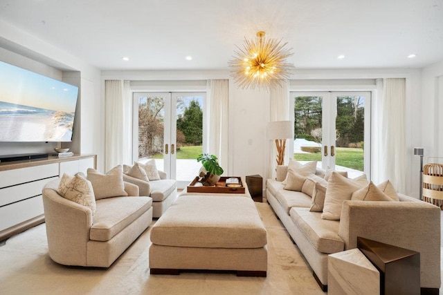 99 Wheatley Rd, Old Westbury, NY 11568 - living area with recessed lighting, a wealth of natural light, and french doors
