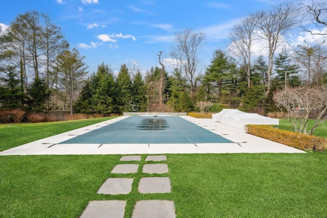 99 Wheatley Rd, Old Westbury, NY 11568 - view of pool with a lawn, a covered pool, and a patio area