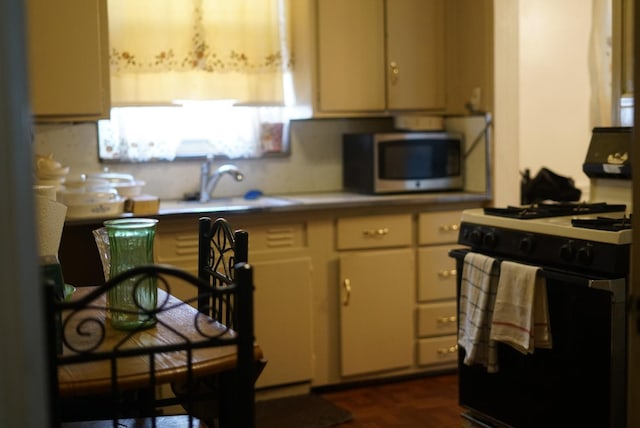 kitchen featuring a sink, range with gas cooktop, and stainless steel microwave
