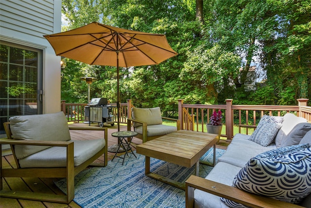 wooden deck with outdoor lounge area