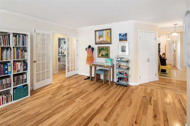 2500 Johnson Ave Unit 2Np, Bronx, NY 10463 - misc room featuring french doors, hardwood / wood-style floors, crown molding, and baseboards