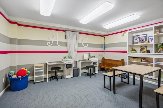 game room featuring baseboards, carpet flooring, and baseboard heating