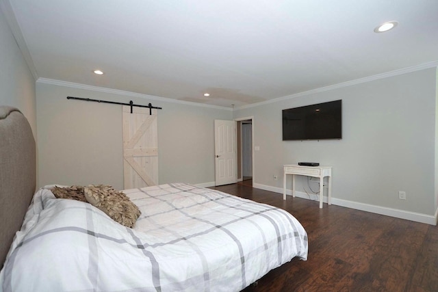 20 Richmond Blvd, Lake Grove, NY 11755 - bedroom featuring wood finished floors, a barn door, ornamental molding, and recessed lighting