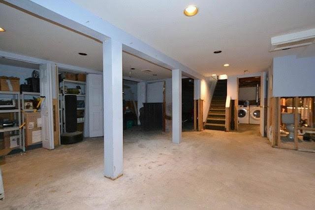 20 Richmond Blvd, Lake Grove, NY 11755 - finished basement with washing machine and clothes dryer, stairs, recessed lighting, and carpet flooring