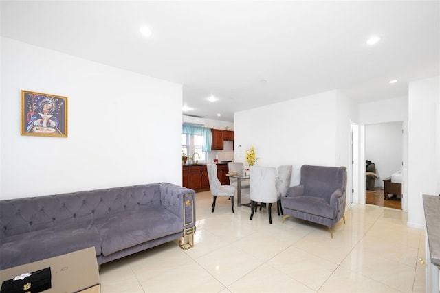 154-39 64th Ave, Flushing, NY 11367 - living area with recessed lighting and light tile patterned floors