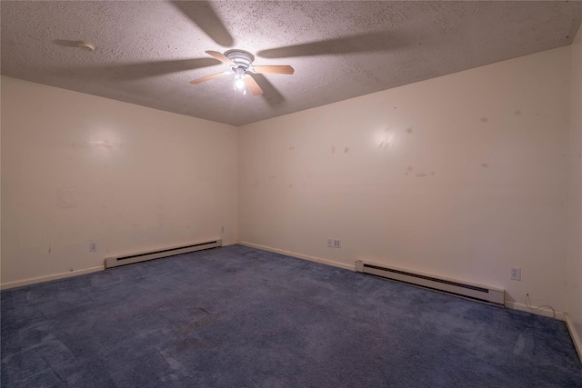 24 Timberline Trl, Pawling, NY 12564 - carpeted empty room with a baseboard heating unit, a textured ceiling, ceiling fan, and baseboards