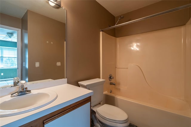 24 Timberline Trl, Pawling, NY 12564 - bathroom with ceiling fan, toilet, vanity, and shower / bathing tub combination