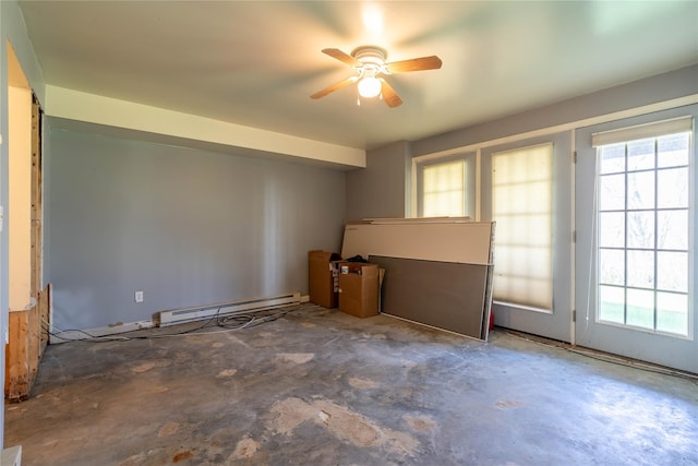 24 Timberline Trl, Pawling, NY 12564 - unfurnished room with baseboard heating, a healthy amount of sunlight, concrete flooring, and ceiling fan