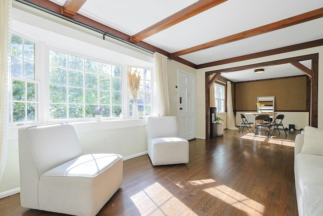 35 Harding St, Pearl River, NY 10965 - living area featuring baseboards, beam ceiling, and wood finished floors
