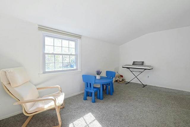 35 Harding St, Pearl River, NY 10965 - rec room with baseboards, carpet flooring, and lofted ceiling