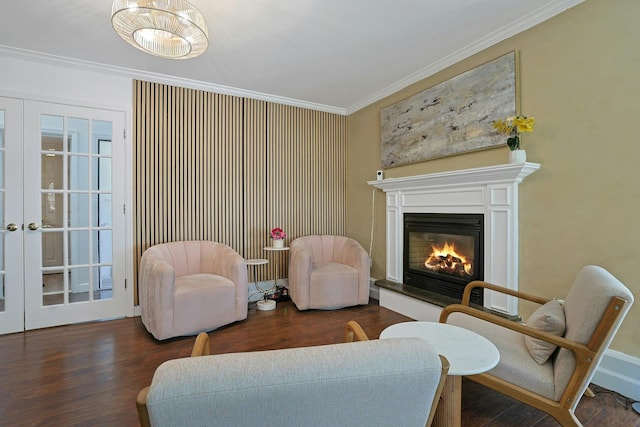 35 Harding St, Pearl River, NY 10965 - living area with crown molding, a glass covered fireplace, and wood finished floors