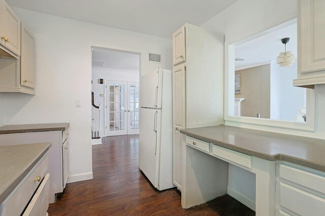 35 Harding St, Pearl River, NY 10965 - kitchen featuring visible vents, freestanding refrigerator, french doors, and dark wood-type flooring
