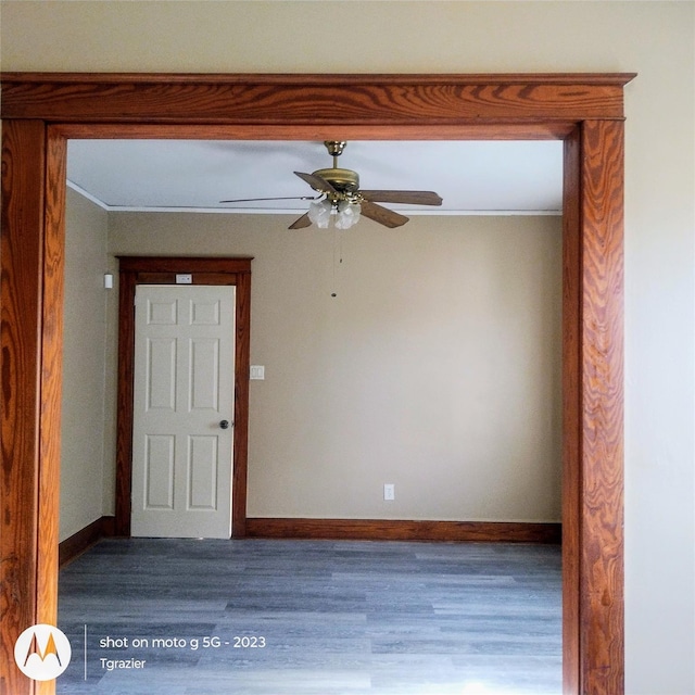 109 Lake Ave, Middletown, NY 10940 - empty room with crown molding, wood finished floors, baseboards, and ceiling fan