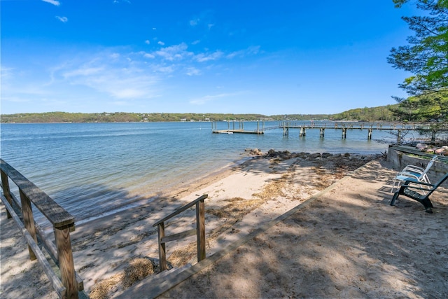 dock area with a water view