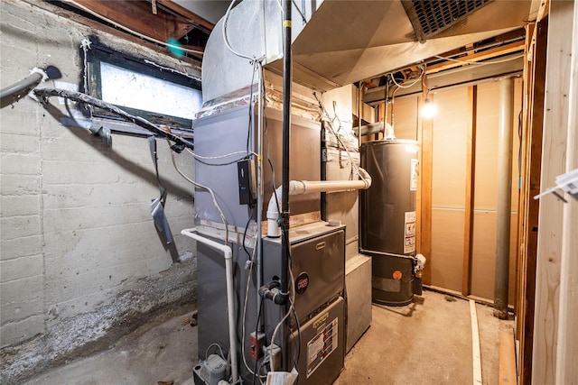 utility room with water heater and heating unit