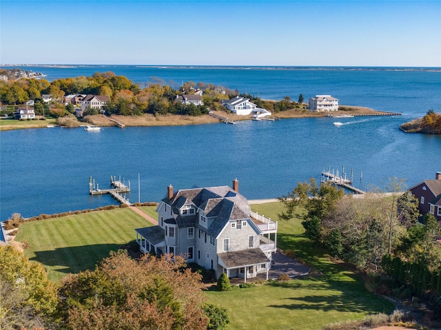 127 Senix Ave, Center Moriches, NY 11934 - birds eye view of property featuring a water view