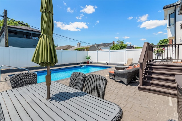 158-40 81st St, Howard Beach, NY 11414 - view of pool with a fenced backyard, a patio, and a wooden deck