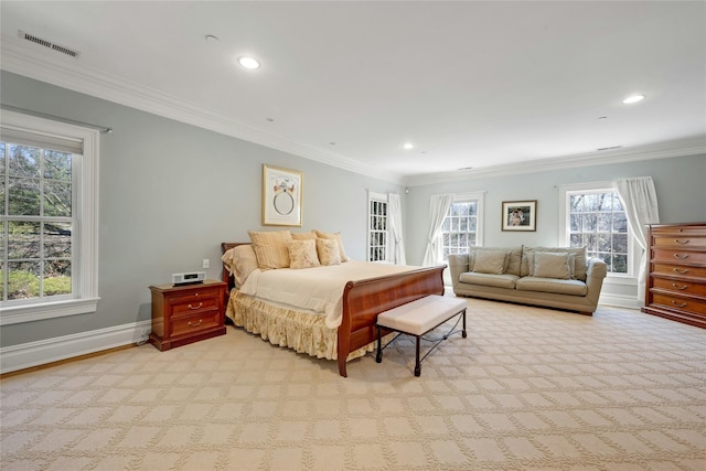 85 Woodlands Rd, Harrison, NY 10528 - bedroom with crown molding, baseboards, recessed lighting, and light colored carpet