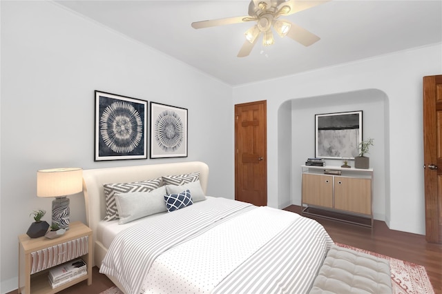 47-65 196th St, Flushing, NY 11358 - bedroom with dark wood-style flooring, crown molding, and ceiling fan