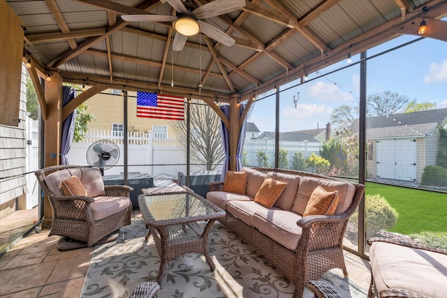 80 Park Ave, New Hyde Park, NY 11040 - sunroom / solarium with an outdoor hangout area and a ceiling fan