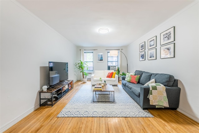 living room with baseboards and wood-type flooring