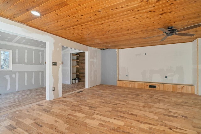 bonus room with visible vents, wooden ceiling, wood finished floors, and ceiling fan