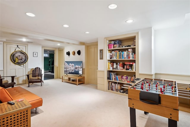 game room with recessed lighting and carpet flooring