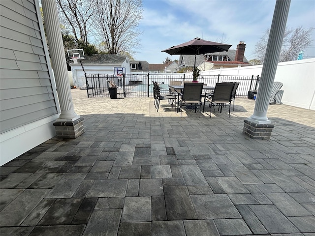 view of patio / terrace featuring outdoor dining area and a fenced backyard