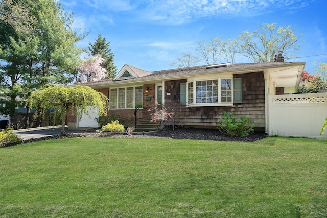92 Dovecote Ln, Commack, NY 11725 - single story home with fence, a chimney, and a front yard