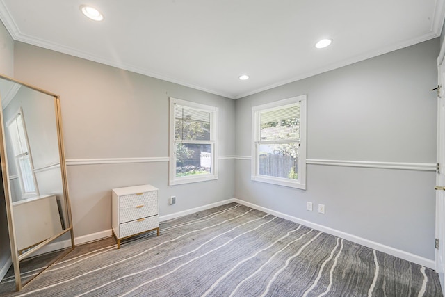 92 Dovecote Ln, Commack, NY 11725 - unfurnished bedroom with crown molding, recessed lighting, baseboards, and carpet