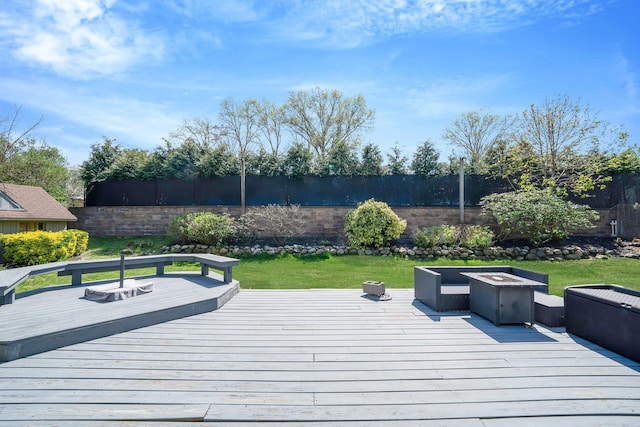 92 Dovecote Ln, Commack, NY 11725 - wooden terrace with an outdoor living space with a fire pit and a yard