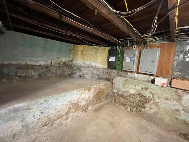 unfinished basement with electric panel