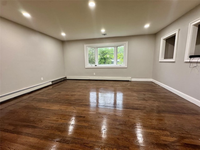 38 Moffitt Blvd, East Islip, NY 11730 - empty room featuring dark wood-style flooring, baseboards, recessed lighting, and a baseboard radiator