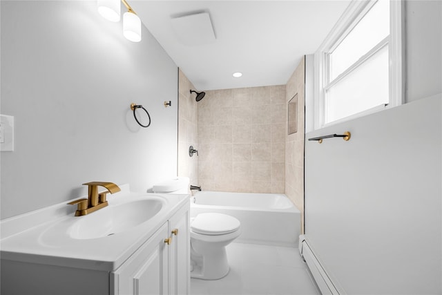 38 Moffitt Blvd, East Islip, NY 11730 - bathroom featuring toilet, vanity,  shower combination, and tile patterned floors
