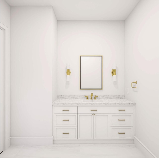 2215 Laurel Ave, Southold, NY 11971 - bathroom with vanity, baseboards, and marble look tiles