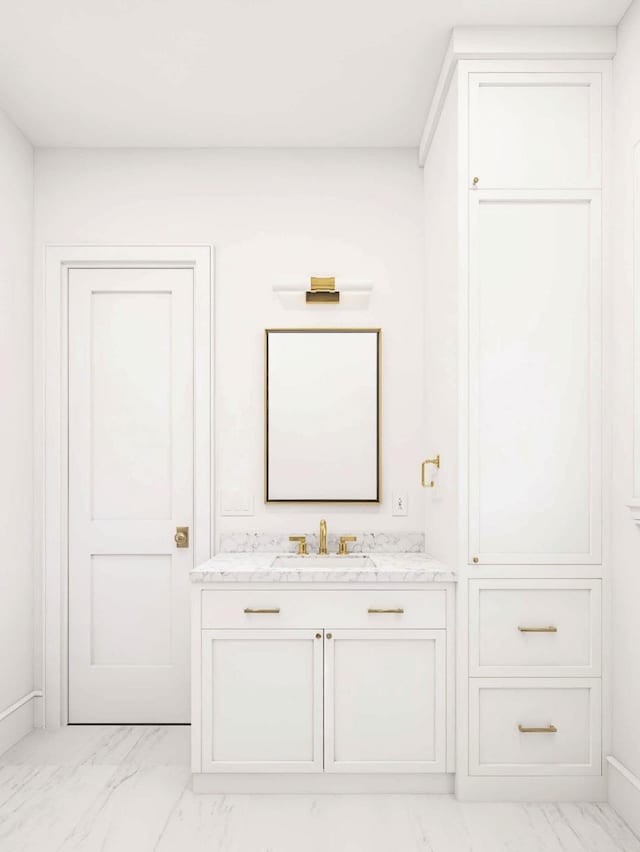 2215 Laurel Ave, Southold, NY 11971 - bathroom featuring marble look tile flooring and vanity