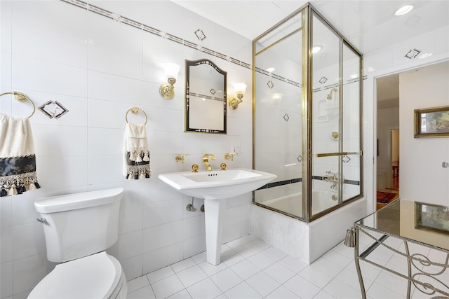 1271 Beverly Rd, Douglaston, NY 11363 - full bath featuring tile walls, enclosed tub / shower combo, tile patterned flooring, and toilet