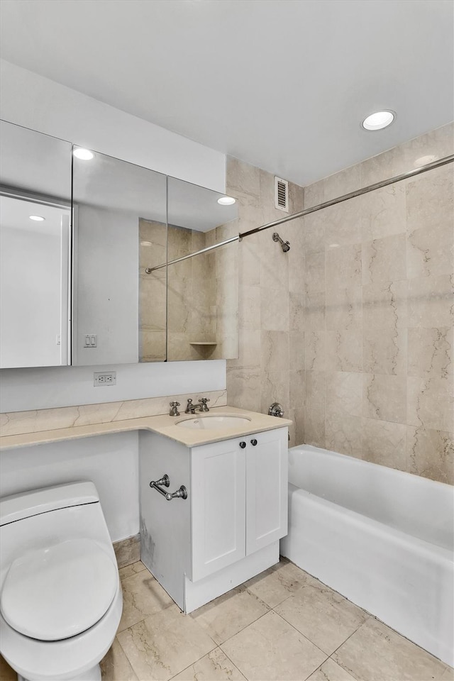 90 E End Ave Unit 10B, New York Manhattan, NY 10028 - bathroom featuring shower / bathtub combination, toilet, vanity, and recessed lighting