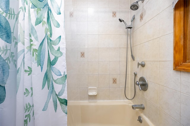 full bathroom with shower / bath combo with shower curtain