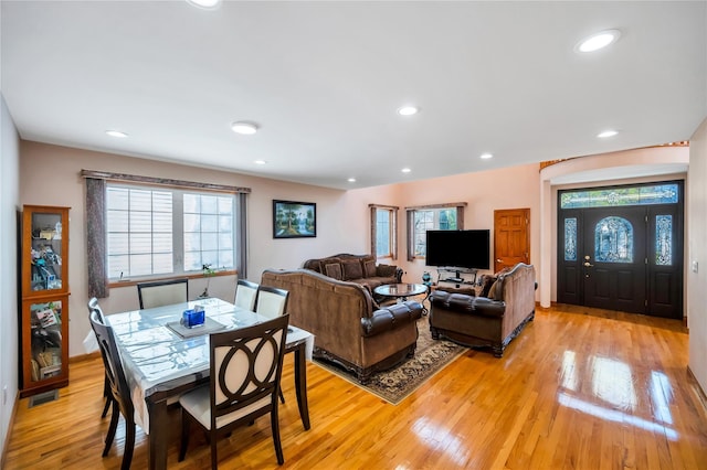 living room featuring light wood-style floors and recessed lighting