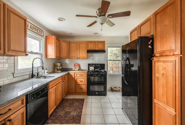 37 Rural Ave, Wingdale, NY 12594 - kitchen featuring light tile patterned floors, plenty of natural light, a sink, and black appliances