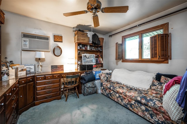 24 Briarbrook Rd, Ossining, NY 10562 - bedroom with carpet floors, a wall unit AC, a desk, and ceiling fan