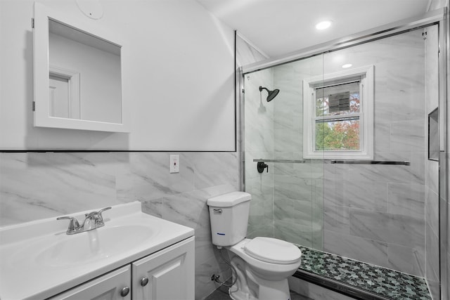 125 Lakewood Dr, Congers, NY 10920 - bathroom with vanity, a stall shower, and tile walls