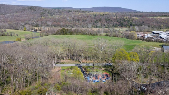 bird's eye view with a mountain view and a view of trees