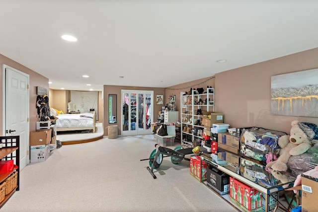 interior space with carpet floors and recessed lighting