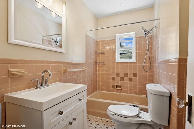 66 Vernon Ave, Mount Vernon, NY 10553 - bathroom with tile walls, toilet, tile patterned flooring, shower / tub combination, and vanity