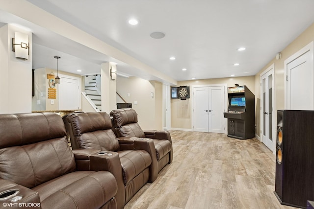66 Vernon Ave, Mount Vernon, NY 10553 - living area with stairway, light wood-type flooring, recessed lighting, and baseboards