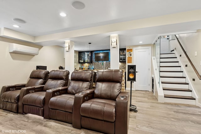 66 Vernon Ave, Mount Vernon, NY 10553 - cinema room featuring a wall mounted air conditioner, light wood-style floors, and recessed lighting