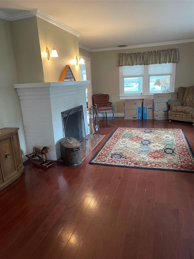 20815 38th Ave, Bayside, NY 11361 - living room featuring hardwood / wood-style flooring, a fireplace, crown molding, and baseboards
